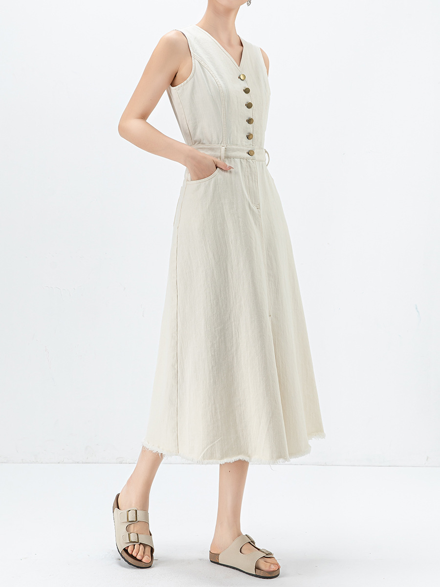 Xinge French Style Sleeveless Split Denim dress 2025 New Women's Summer Loose Design Elegant Long Dress