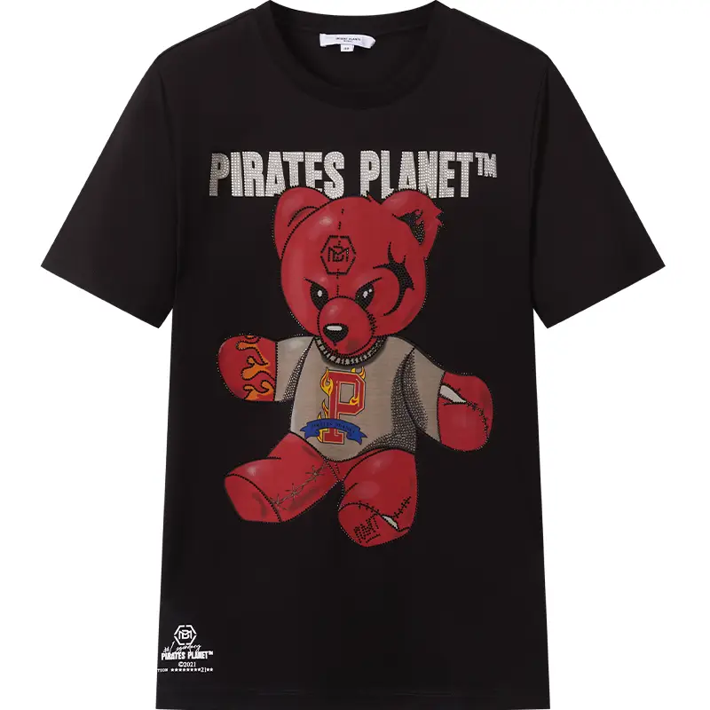 Bm Hot Diamond Print Bear Short-Sleeved T-Shirt Men's Mercerized Cotton Trendy Short-Sleeved American High Street Men's Clothing new New arrival Summer