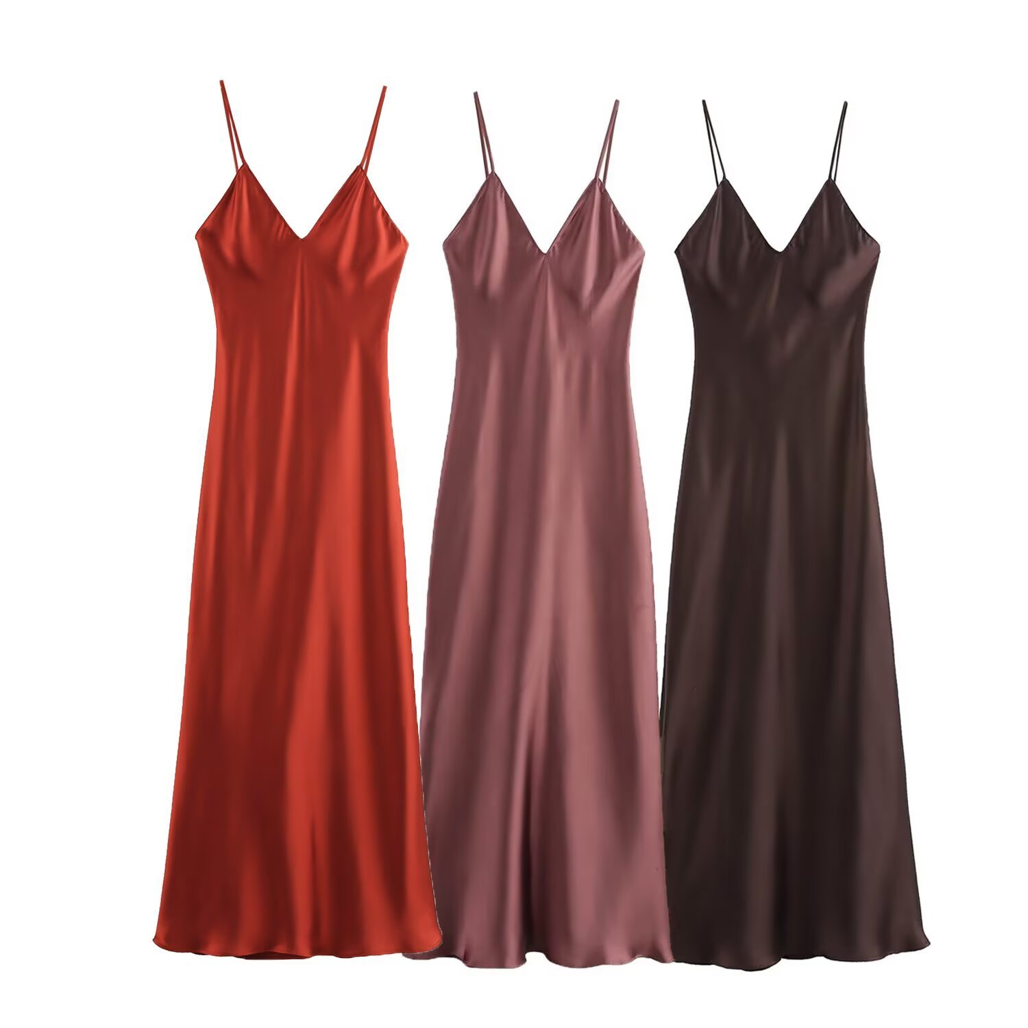 2025 autumn new European and American style silk satin texture sling dress 933333146612