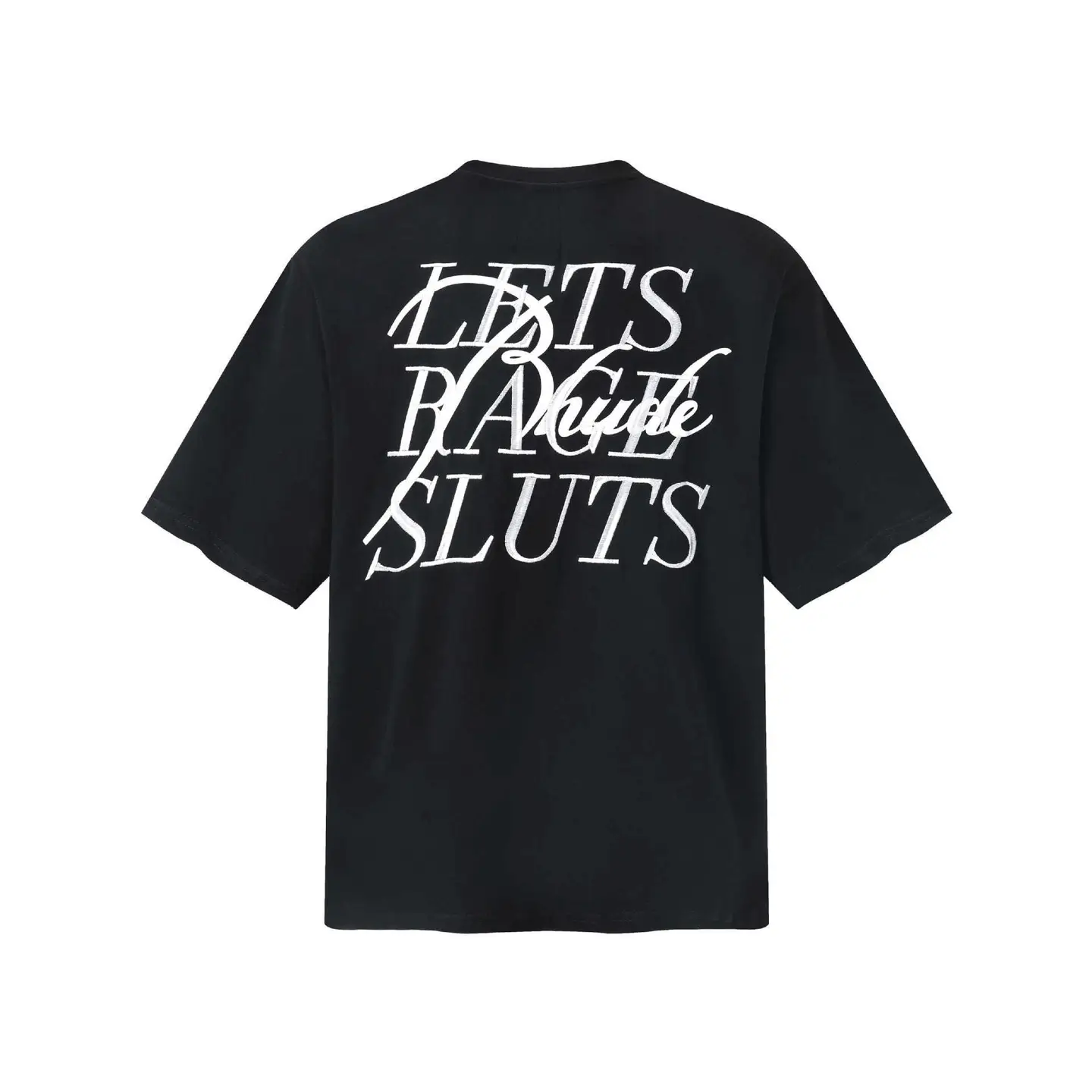Gaoding RHUDE Embroidered Slogan Logo Vintage Short-sleeved T-shirt Black Short-sleeved Loose Half-sleeved Cotton Round Collar Fashion