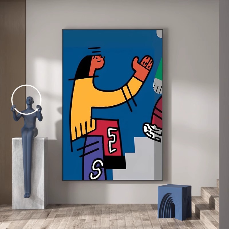 Fun Pop Style Step by Step Living Room Decorative Painting Cartoon Characters Creative Abstract Art Mural Hallway Hanging Painting