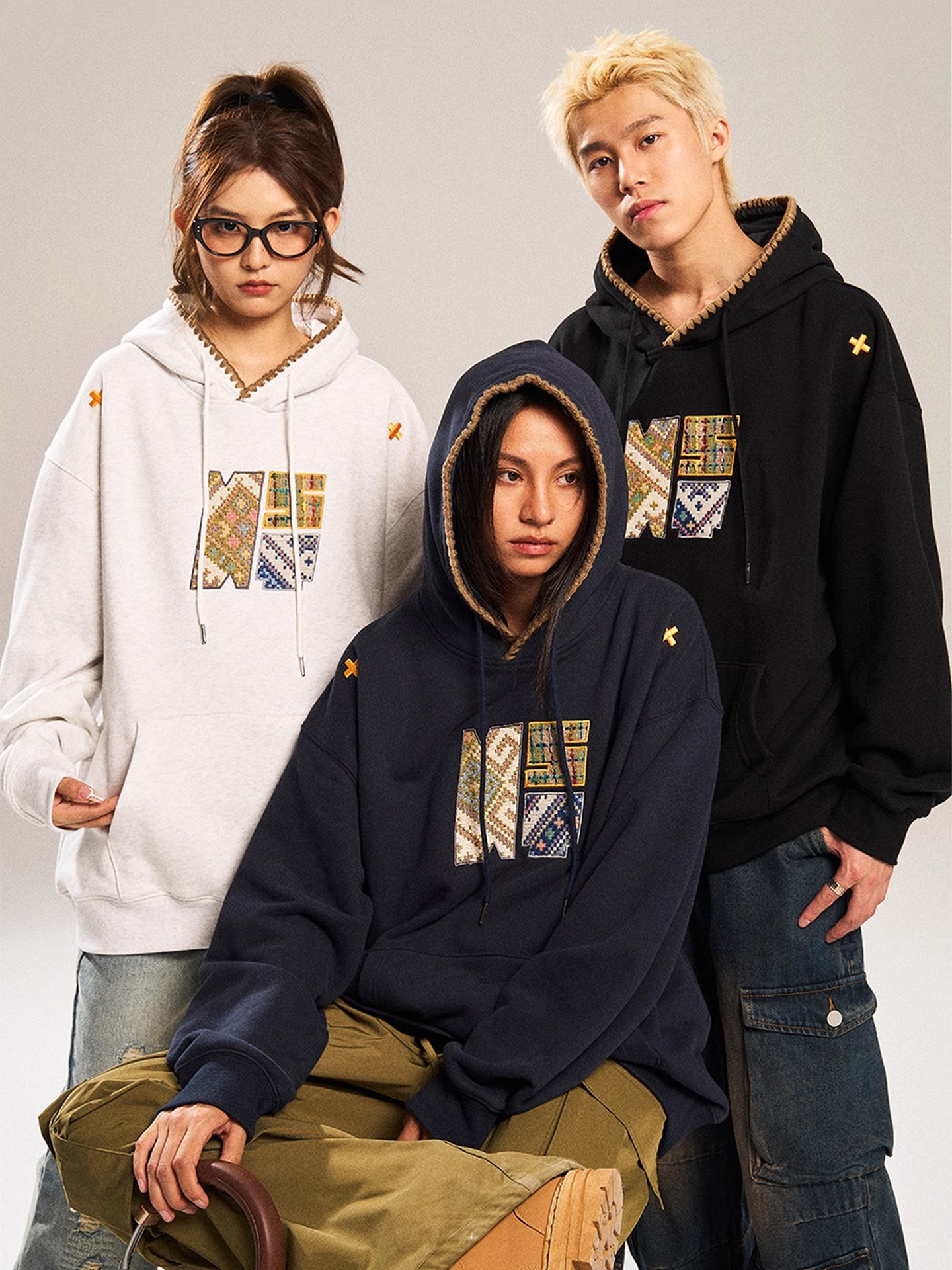 Foreign Trade Sweater Retro Ethnic Style Knitted Sense Paste All-match Loose Trendy Brand Hoodie Sweater Coat Hoodie