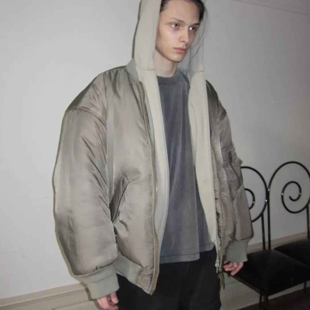 Muddy Show MA1 Champagne Gold Nylon Double-Layer Faux Two-Piece Cotton Jacket, Bomber TS's Style