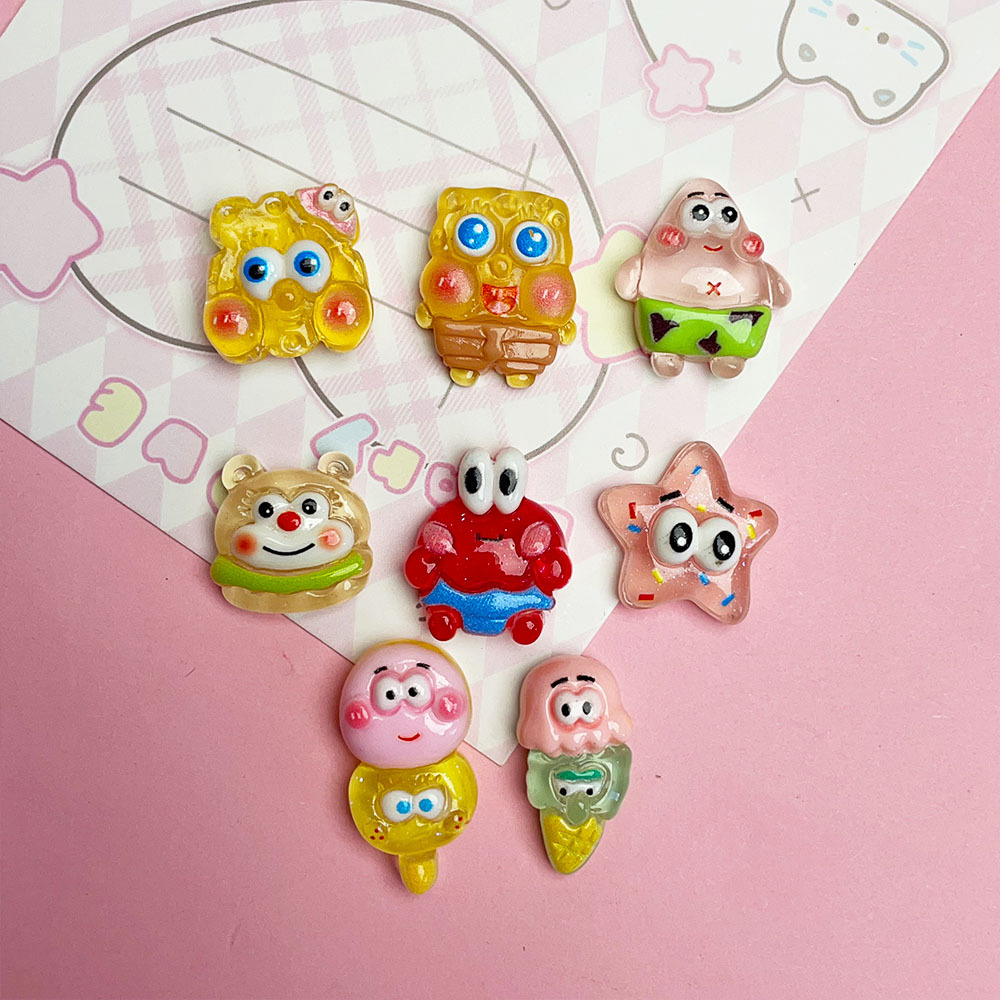 Transparent color Spongebob Paixing cartoon resin accessories diy cream gel accessories hairpin cord decoration material