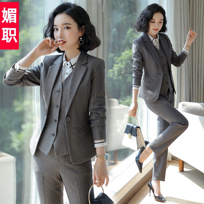Gray Small Suit Women's Jacket Short Spring & Fall Elegant Professional Suit Suit Interview Formal Teacher Work Clothes