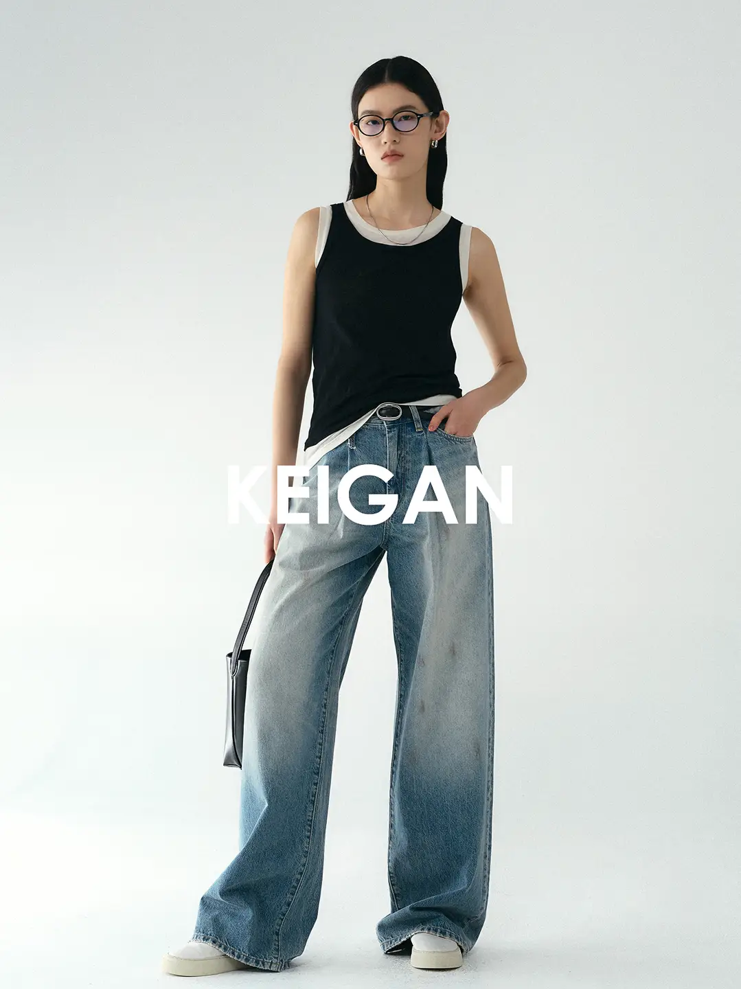 Bay/Spring and Summer B Prepare Europe Import Qing Soft Yuppie Deconstruct Fold the Pleats to Slim down the Wide Legs Straight-leg Denim Wang