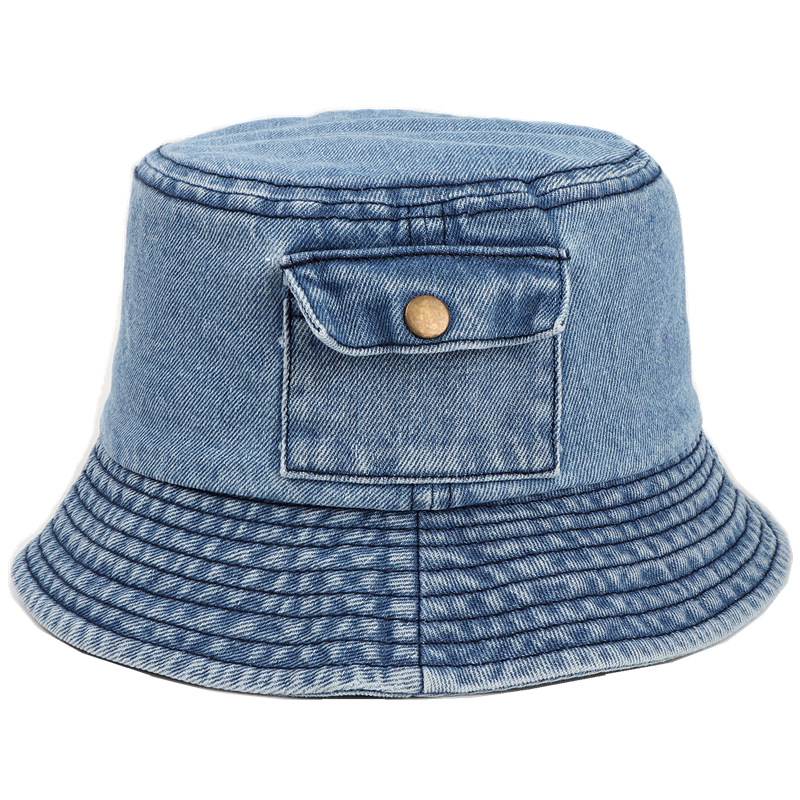 Fisherman Hat Women's Spring and Summer New Retro Denim Small Flap Pocket Pants Short Brim Basin Hat Japanese Style Washed Fashion Sun Protection Hat