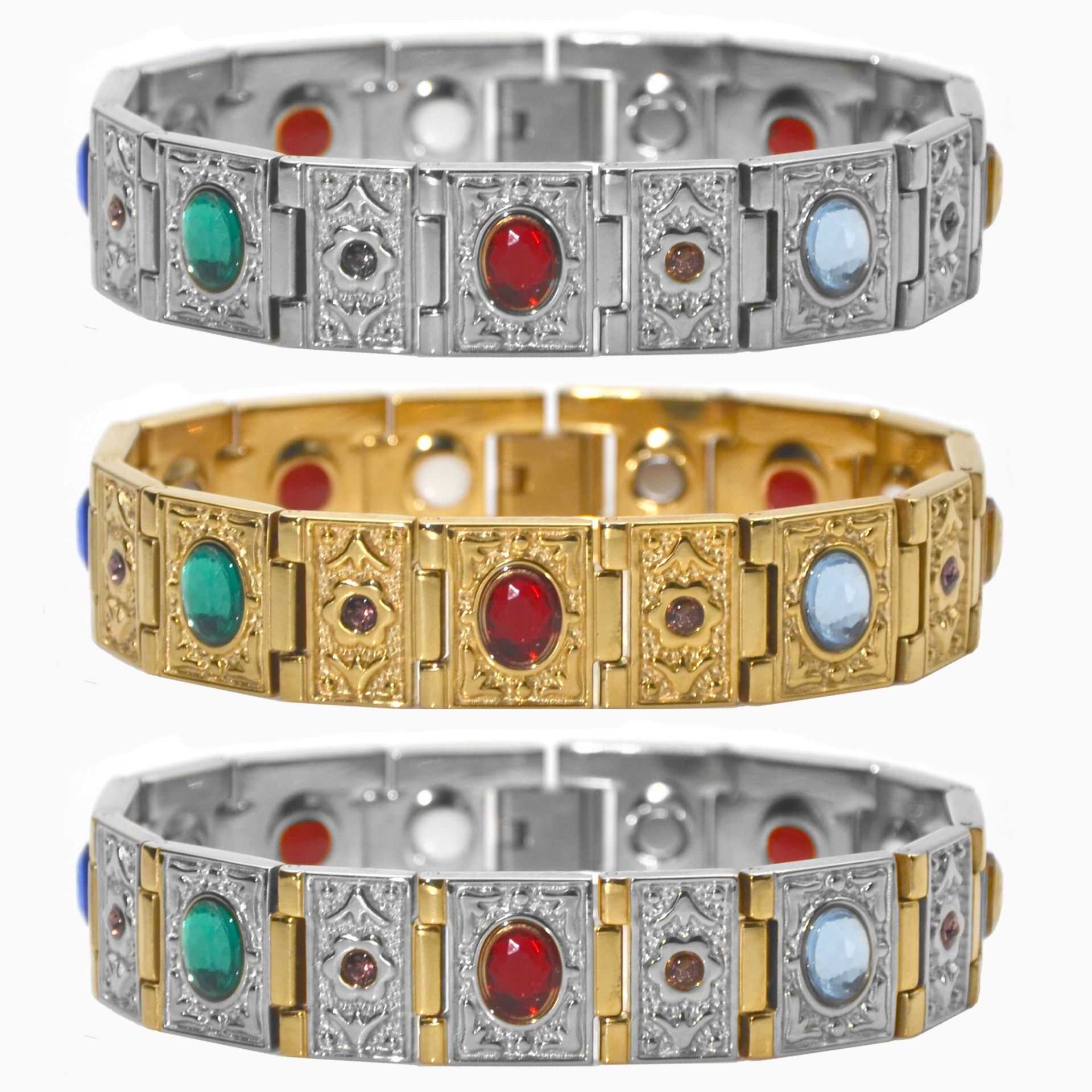 Longrui New Fashion Wide Version Colorful Germanium Stone Bracelet Magnetic Bracelet Magnet Couple Bracelet Wholesale