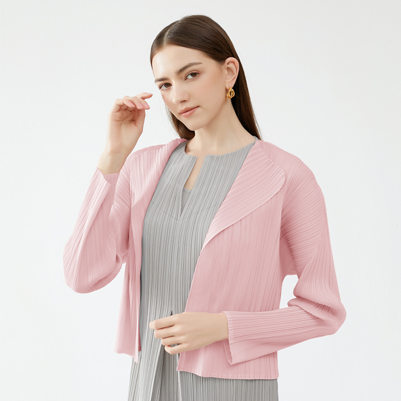 Miyake Minimalist Style 2026 Spring New Long-Sleeve Shawl Cardigan Japanese Slim-Fit Foldable Sleeve Jacket Women's Basic Style