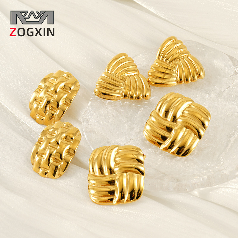 Europe and the United States INS wind 18k gold stainless steel earrings spiral spiral Tian lattice earrings geometric stripe earrings wholesale