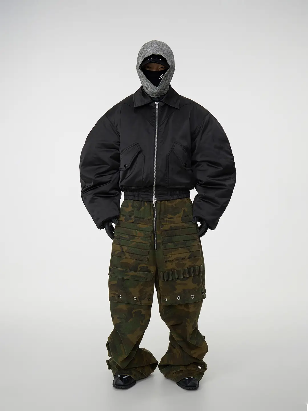 ASTT 25FW "half moon" scimitar curved sleeve Loose shoulder pad short o thickened cotton-padded jacket Tops Outwear