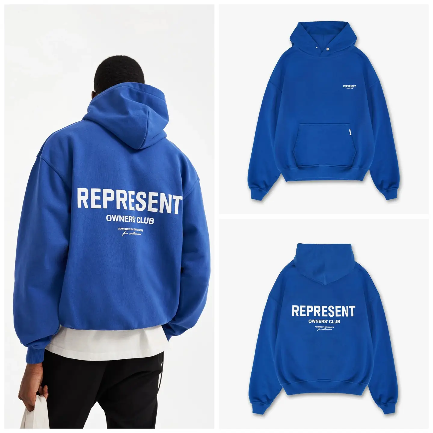 REPRESENT OWNERS vintage英文logo反光印花图案连帽卫衣帽衫男