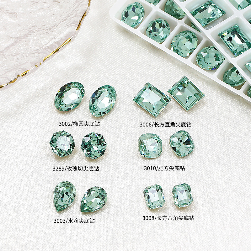 Dongzhou Crystal Emerald Green Nail Art Diamond Spring and Summer Sweet Internet Celebrity Popular K9 Crystal Shaped Pointed Bottom Diamond Nail Accessories
