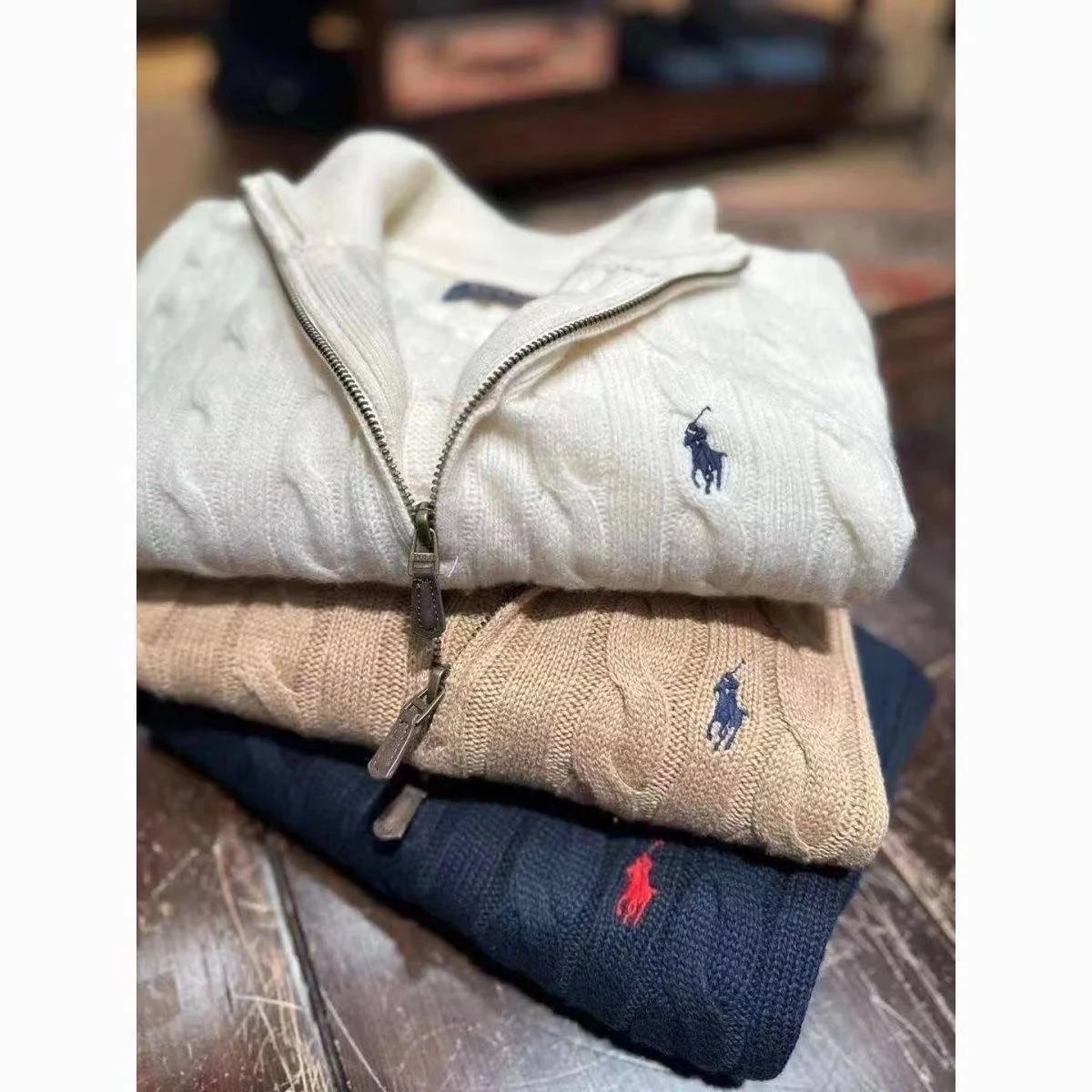 Spot second hair Ralph Lauren new autumn half zipper business sweater cotton three standard neat original packaging bag on the same day logistics