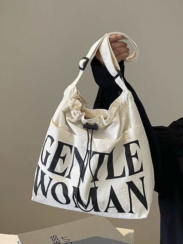 Gentle Woman Letter Printed Bucket Bag 2024 New Style Simple All-match Casual Crossbody Shoulder Bag Trendy