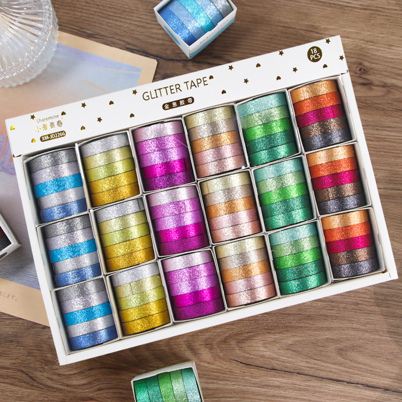 Glitter color tape set creative DIY stationery Journal stickers student diary journal tape material Film