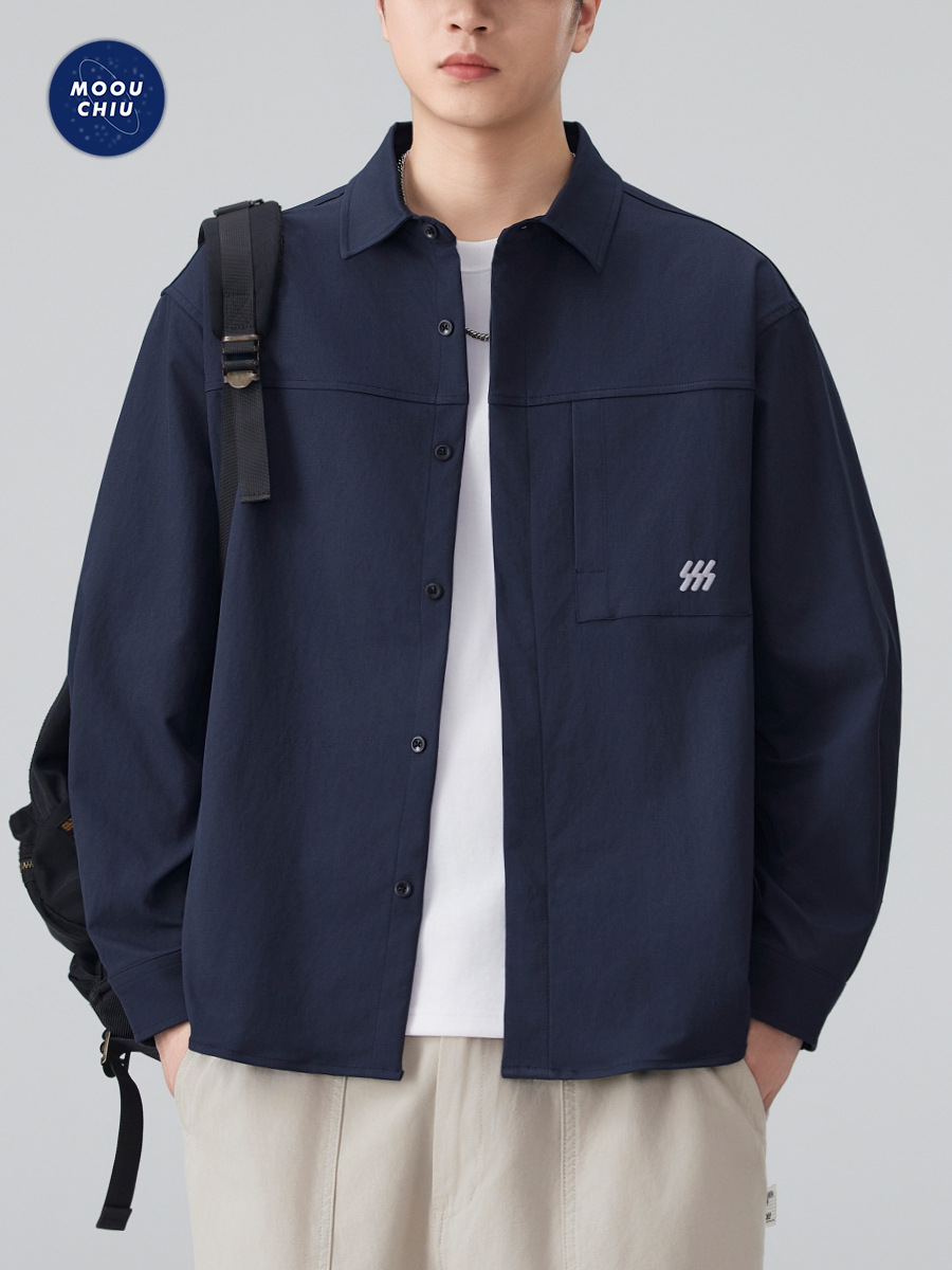 Muqiu Men's Wear | Japanese-Style Embroidered Long-Sleeve Shirt for Men, Loose Fit, High-End Feel, Workwear Shirt Jacket