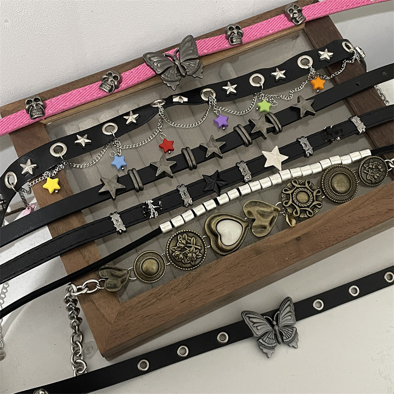 Punk Harajuku accessories Millennium hot girl butterfly star Love necklace y2g gothic vintage rivet necklace collar