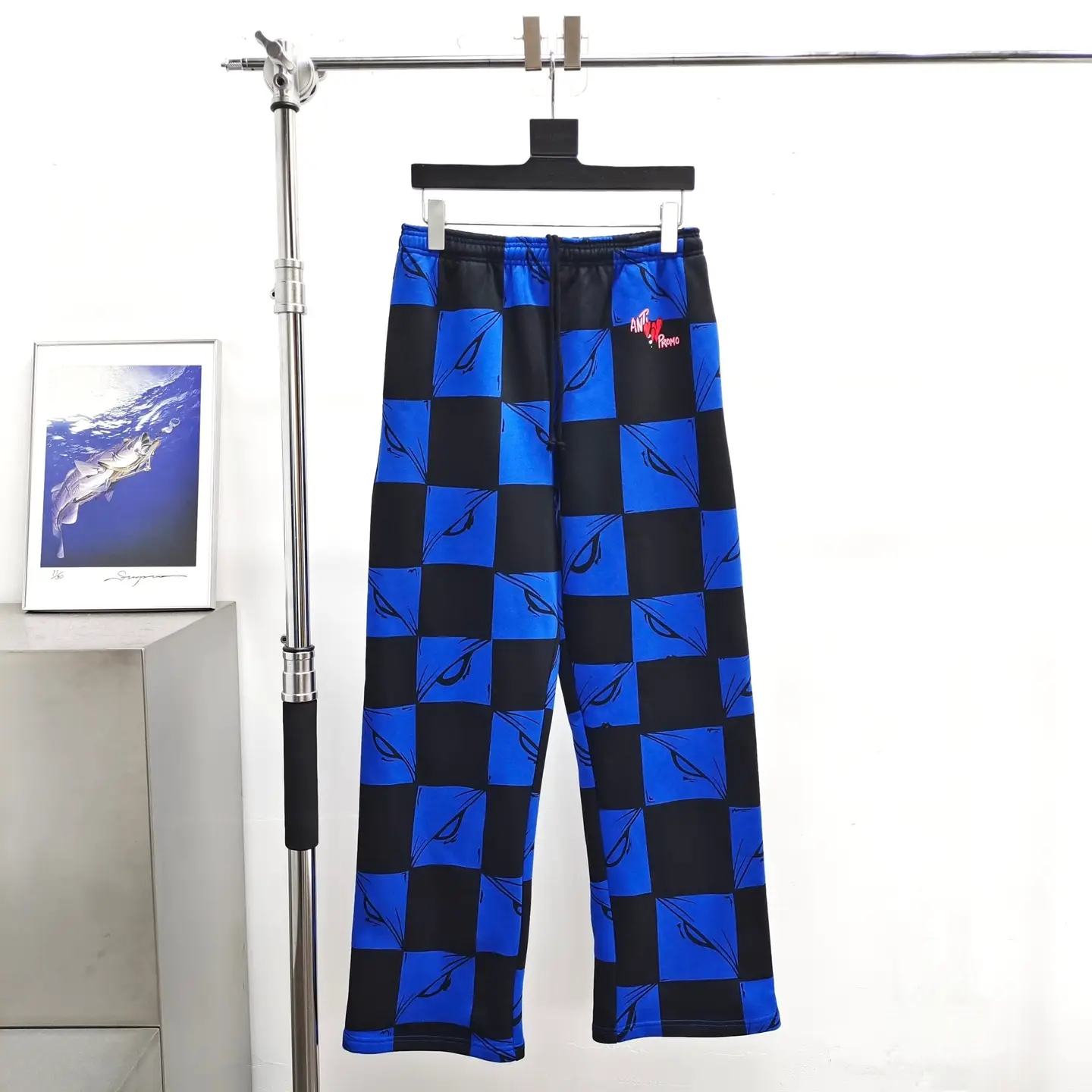 Matty Boy Anti Promo Sweatpant Blue and Black Plaid Heart Straight-Leg Sweatpants