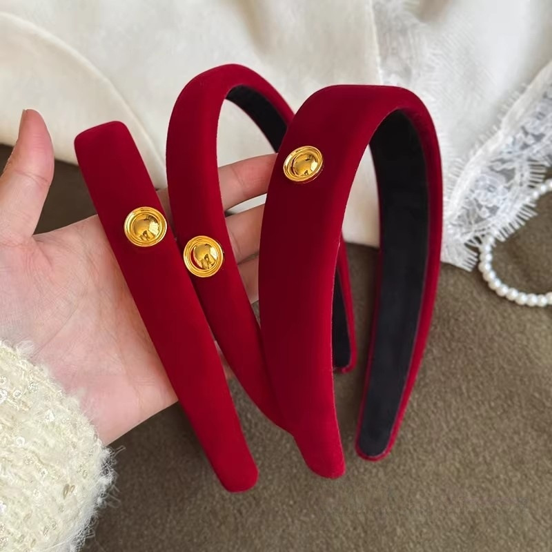 Red Headband, Fashionable Retro Red Stylish Gold Label High-End Headband, Versatile Hairpin Hair Accessory for Women