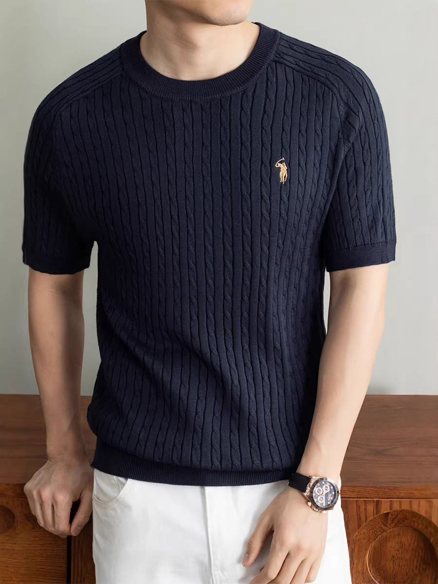 Cross-Border Foreign Trade European and American High-End Pony Embroidery Men's Short-Sleeve T-Shirt, Casual Versatile Knitwear for Men with a Premium Feel