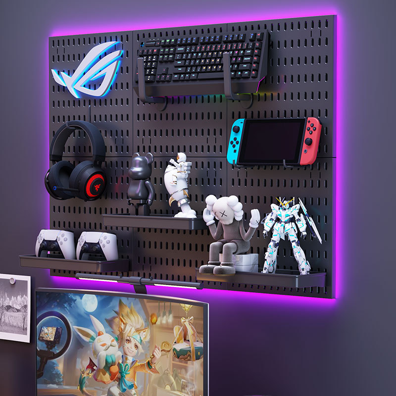 E-Sports Perforated Board Storage Wall Hanging Board Storage Rack Computer Desk with Hook Wall Hanging Storage Perforated Board Display Rack