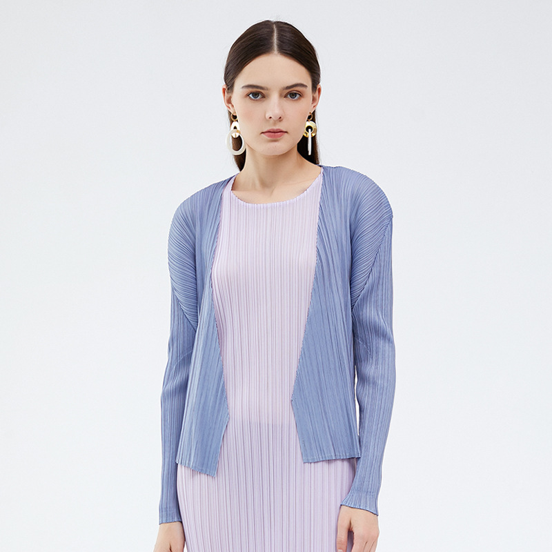 Miyake Cardigan 2026 Spring New Thin Casual Top Pleated Solid Color Slim Long-Sleeve Outerwear Short Jacket for Women
