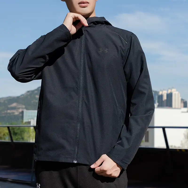 Under Armor Outwear Men's Woven Hooded Sportswear Autum Windproof and Water-Repellent Charge Hiking Tops Running jacket