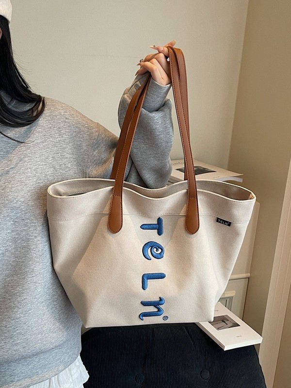 Harajuku Style Letter Embroidered Thick Canvas Bag 2025 New Versatile Casual Large Capacity Tote Shoulder Bag for Women