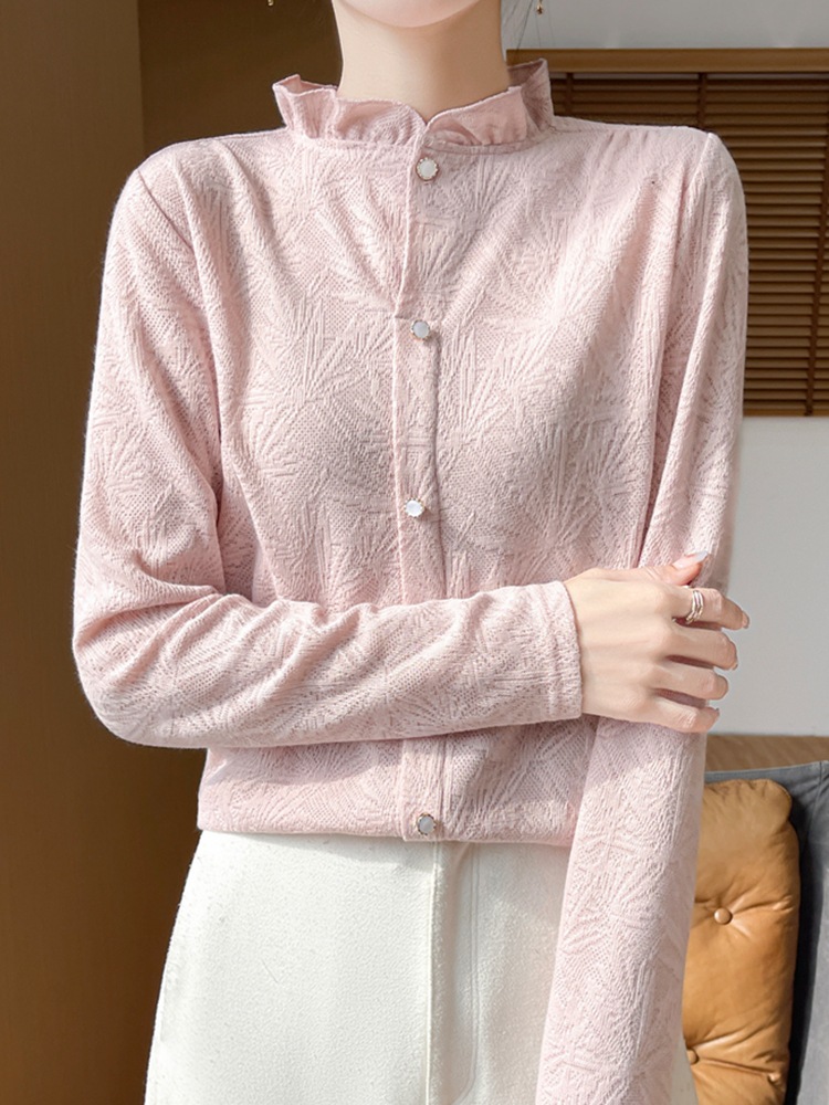 Mercerized Velvet 2025 Spring and Summer New Women's Short Style Half Turtleneck Jacquard Shirt Knitted Bottoming Shirt Top
