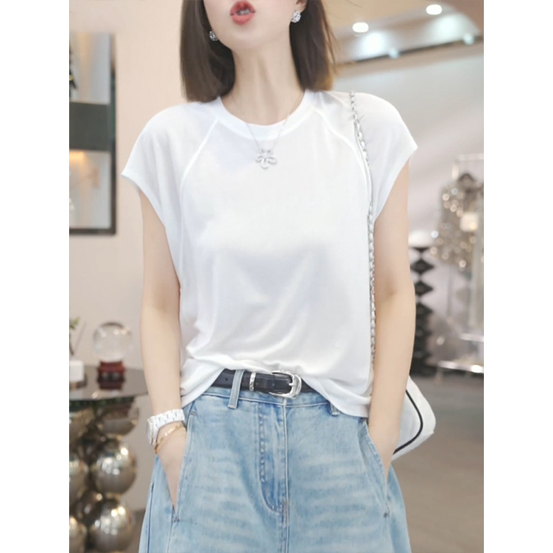 Lyocell Tencel White Short-Sleeved T-Shirt for Women, Summer Comfortable and Versatile Casual Top, Women's T-Shirt, Foreign Trade Wholesale