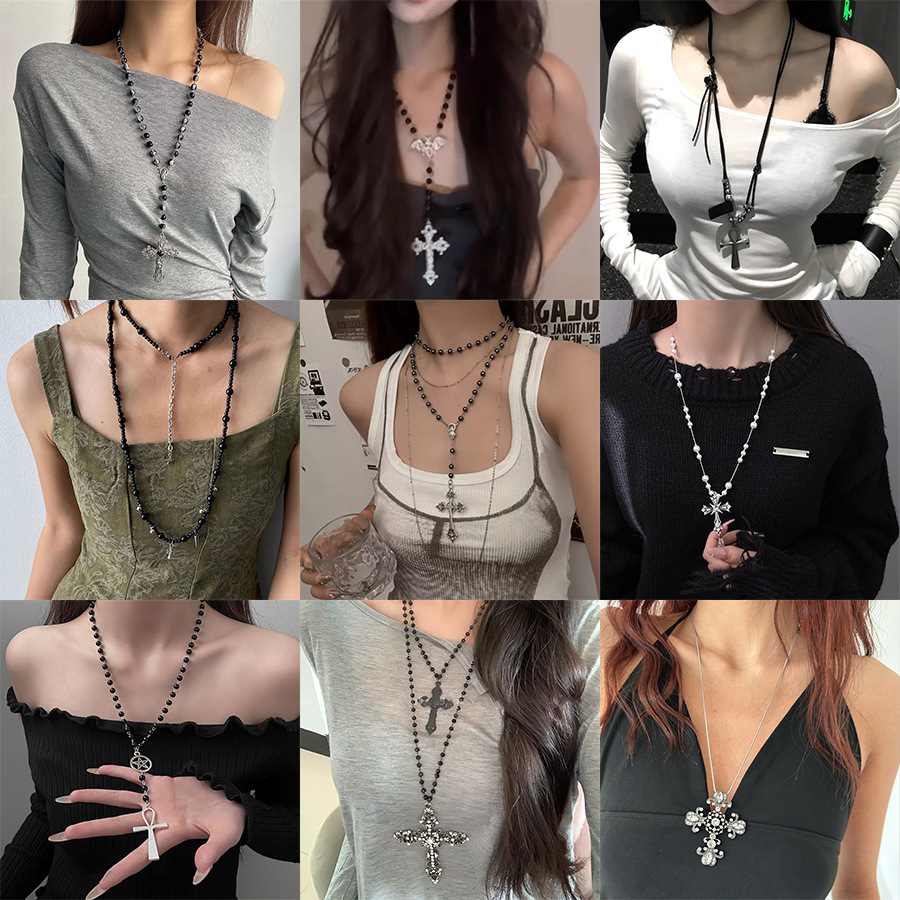 Cross-border Europe and the United States fold cross necklace simple fashion personality clavicle chain female niche high-grade necklace wholesale