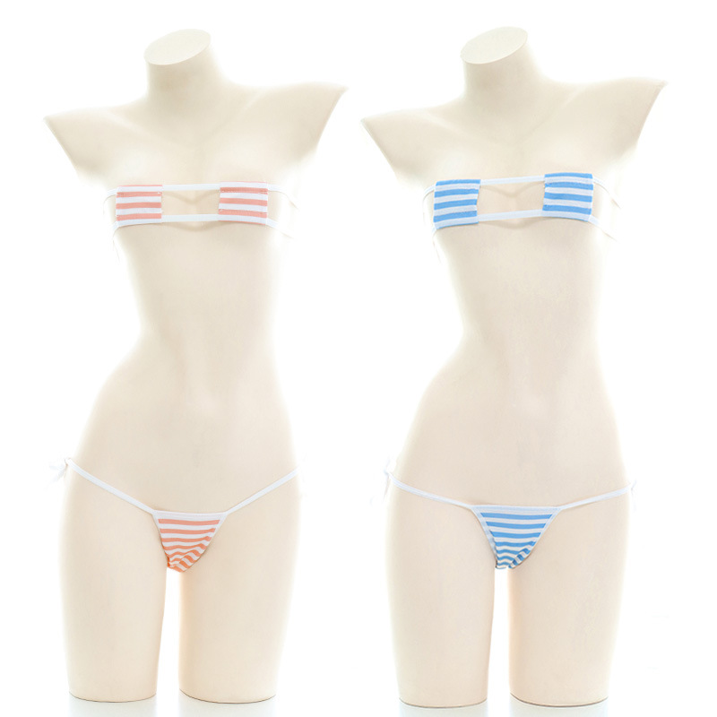 Sexy underwear three-point Blue and White pink and white striped square mini dead Bank water split bikini wholesale S0325