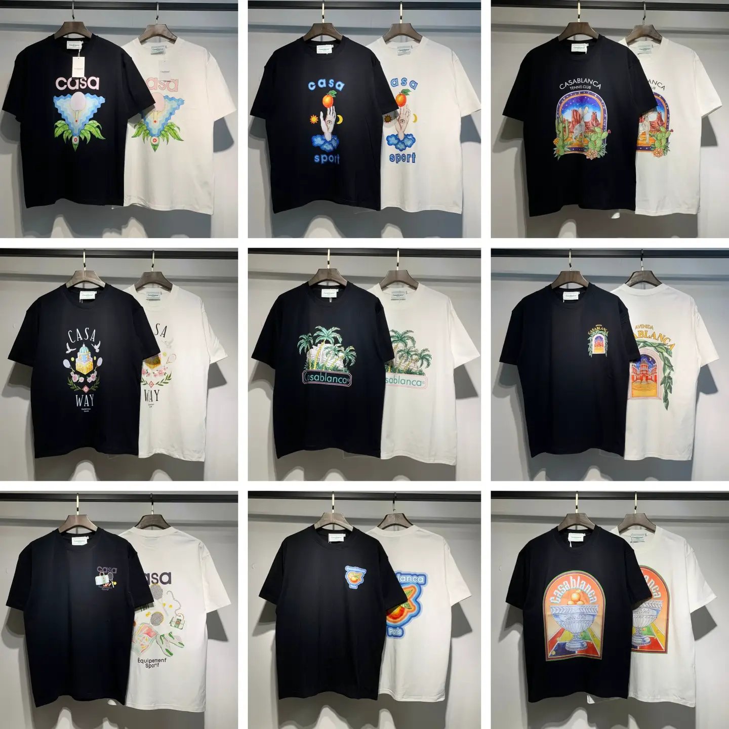 Cross-Border Popular Casablanca Casablanca Fun Design Printed Double Yarn Men's Short-Sleeved T-Shirt