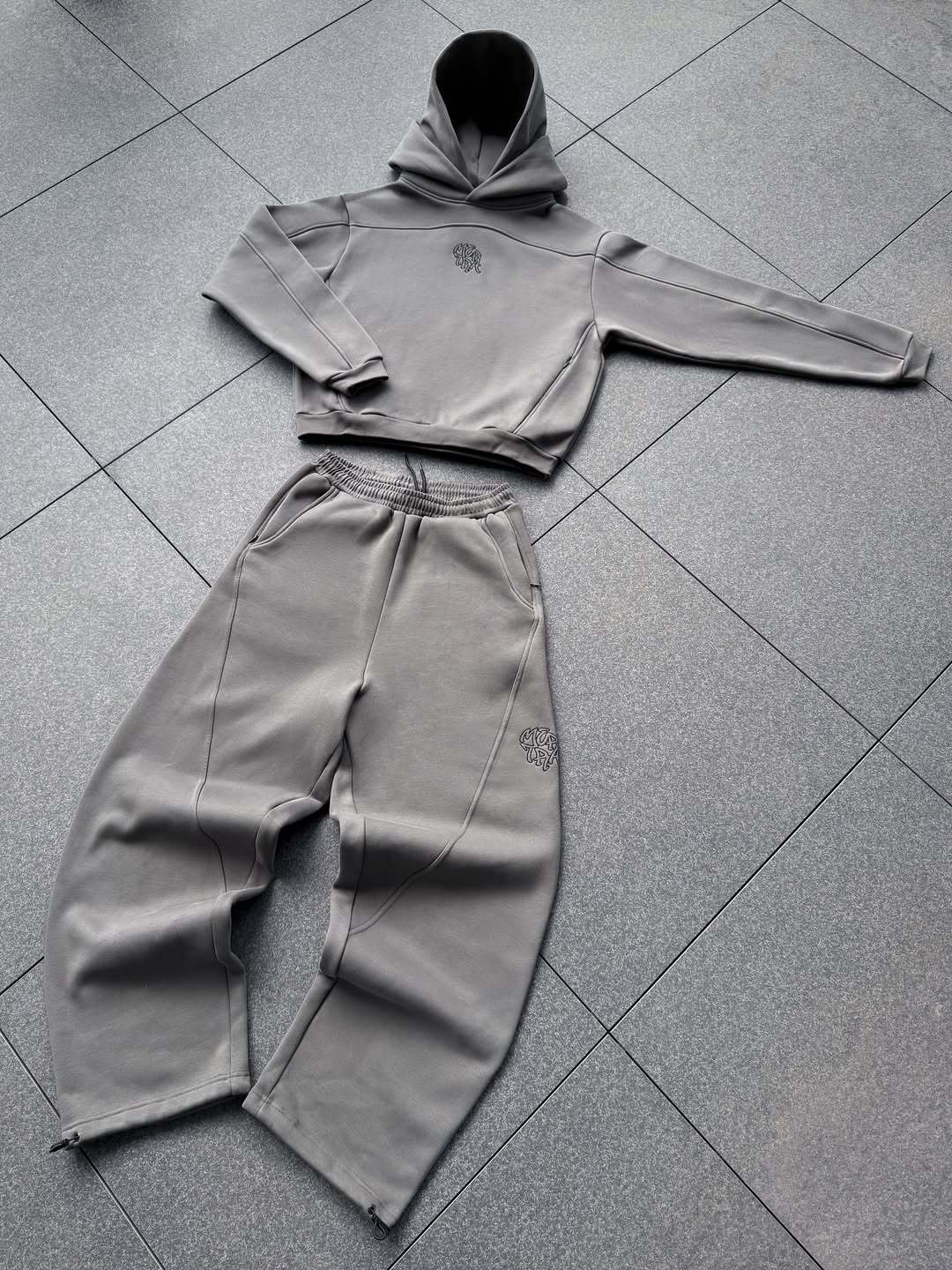 European and American Viretra New Double Hood Sweatshirt Sports Suit Cross-Border Embroider Splicing Loose Casual Sweatpants Two-Piece Set