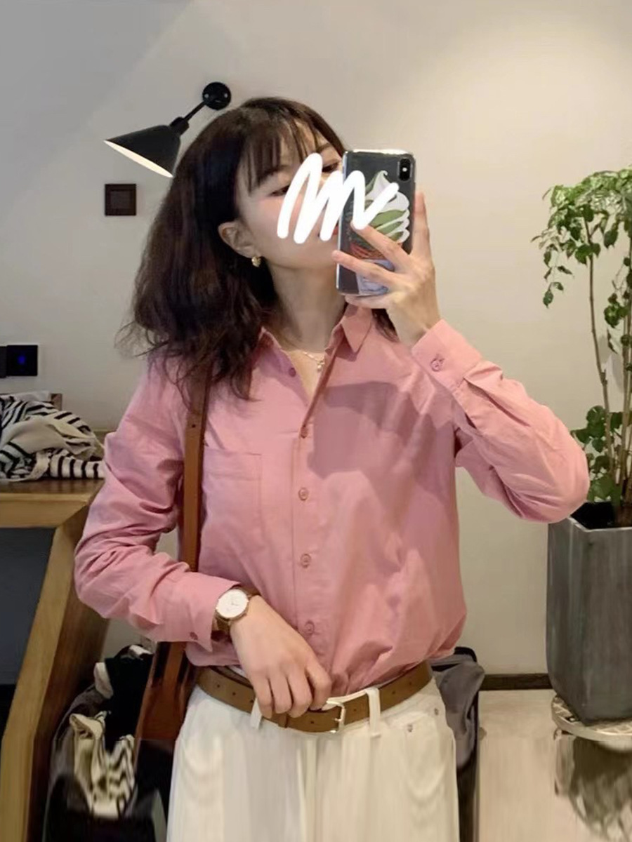 Sudou Women's Shirt, High-End Pure Cotton Thin Style, Candy-Colored Commuter Long-Sleeved Top