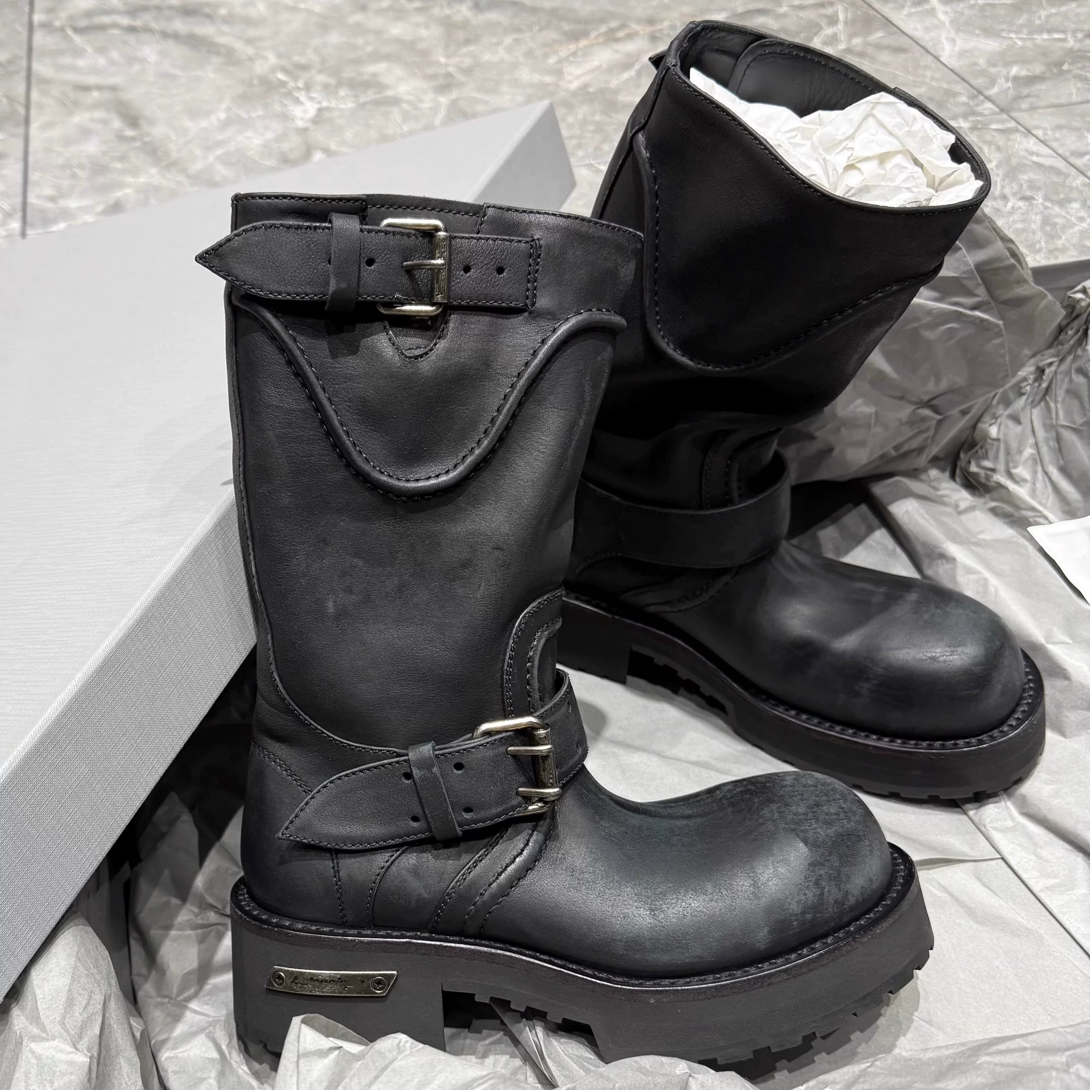 Dark Paris boots, retro motorcycle boots, men's and women's venom boots, belt buckle, midsole knight boots, big toe Martin boots