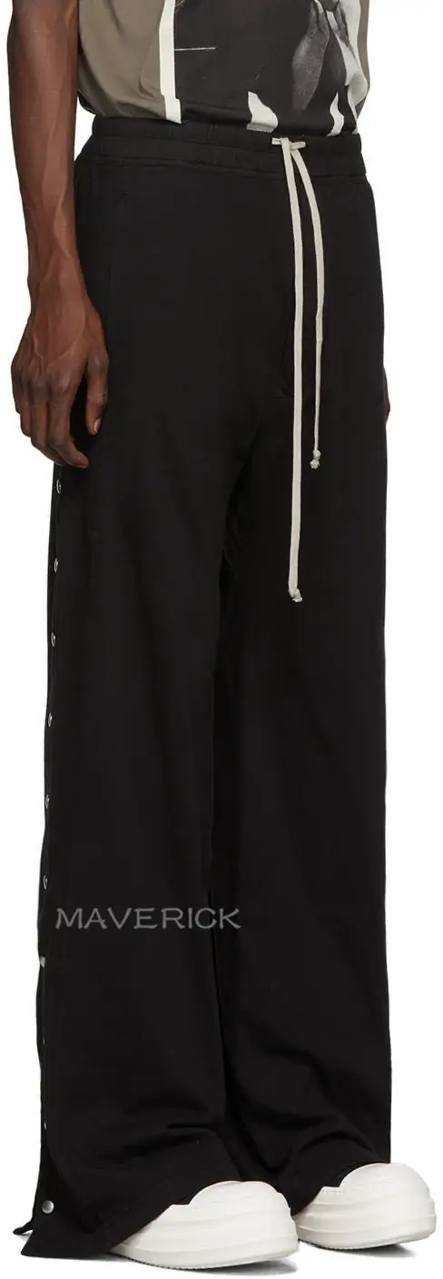 Trendy Buttoned Slit Wide-Leg Sweatpants, Loose Fit, Long Pants for Wide Legs, Casual Sports Drawstring Sweatpants, Can Be Customized with Fleece Lining