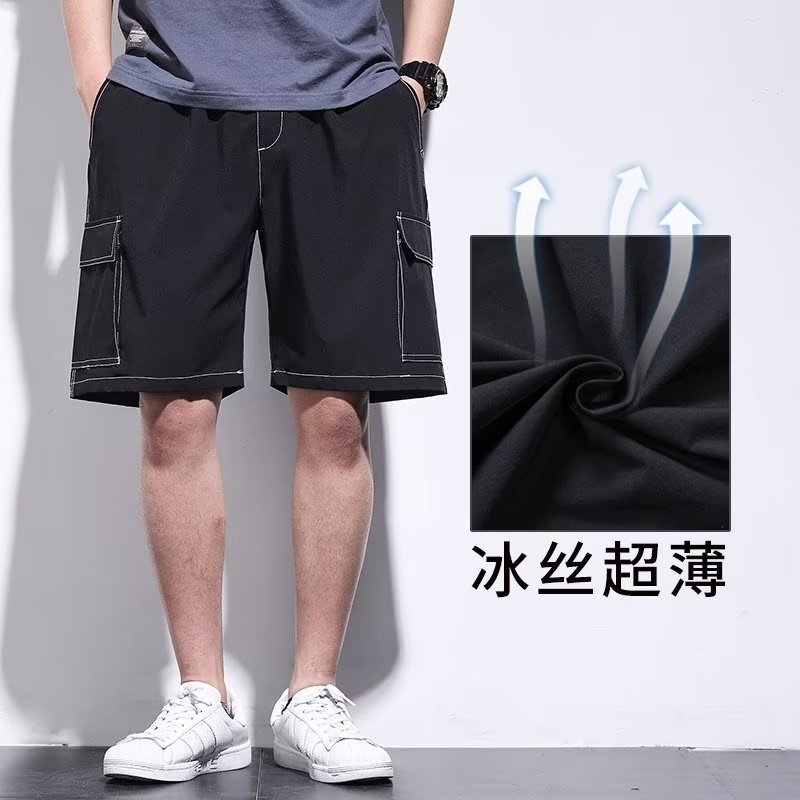 Workwear Casual Shorts Men's Ice Silk Quick-drying Loose Fashionable Brand Sports Mid-length Pants for Outer Wear Summer Beach Pants Fashionable