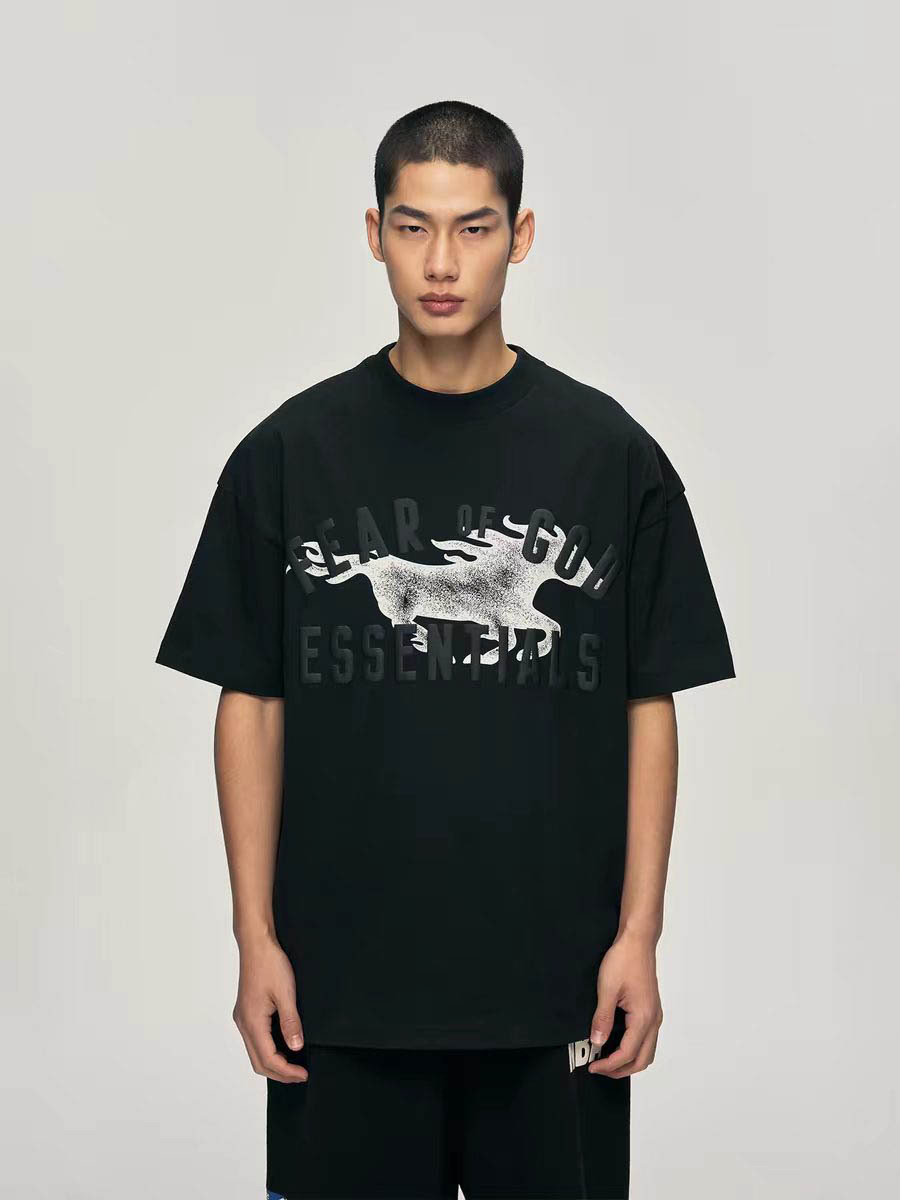 26 New Models of Fog Stack Essentials Pure Cotton High Street Loose-Fitting Year of the Horse Limited Edition Couple's Short-Sleeve T-Shirt