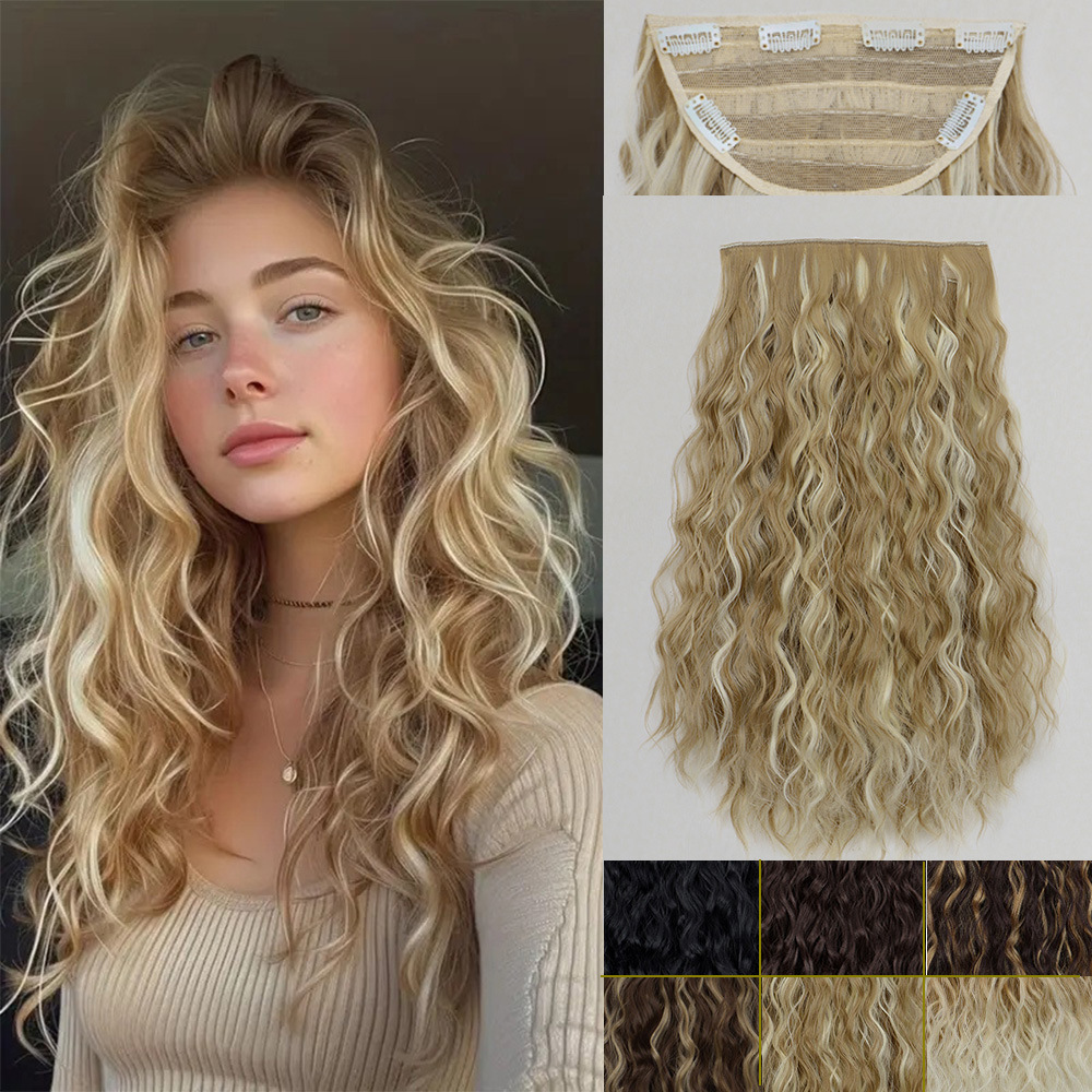 European and American Foreign Trade Water Ripple Hair Extensions U-Shaped 6 Clip Hair High Temperature Chemical Fiber Seamless Corn Silk Wig Pieces in Stock