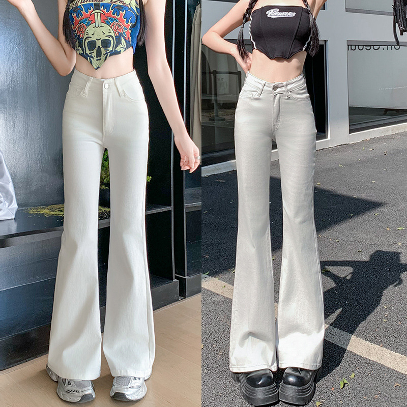 Women's Flared Pants in Off-White, Plus Size, Slim Fit, Petite, Plus-Size, High-Waisted, Loose Straight-Leg, Bootcut Jeans