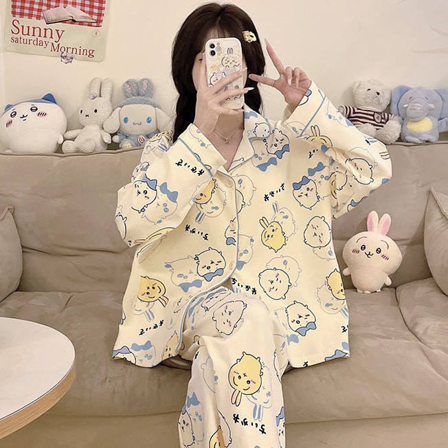 Cross-Border Women's Pajamas Milk Silk Imitation Cotton Long-Sleeve Long-Pants Set Cute Cartoon Style Export Home Wear