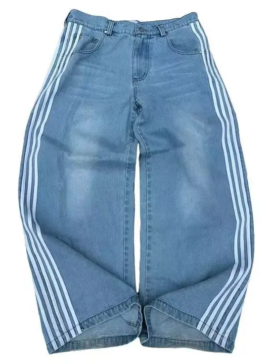 American-style Retro Street Three-bar Jeans Men's Spring and Autumn Loose Casual All-match Straight Leg Wide-leg Floor Trousers