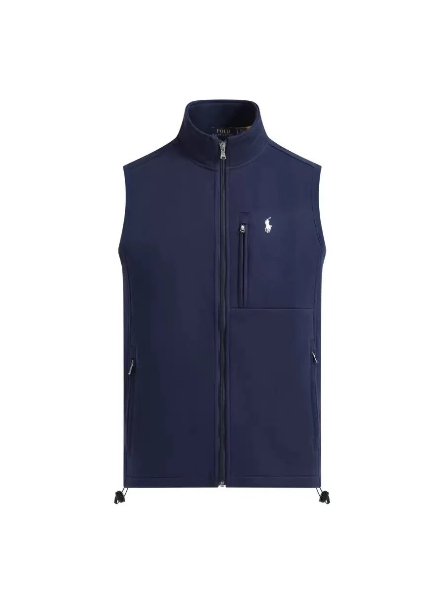 Spring and Autumn Zipper Cardigan Vest Men's Large Size Loose Sleeveless Cotton Sweater with Vertical Collar Pony Label Men's Jacket