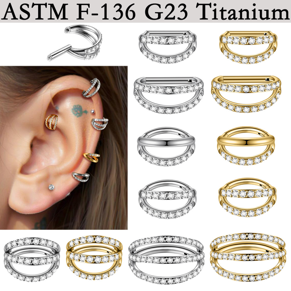 Cross-Border G23 Titanium Electroplated White Zircon Closed Nose Ring with Top Zircon Split Ring Nose Stud Piercing Earlobe Ornament