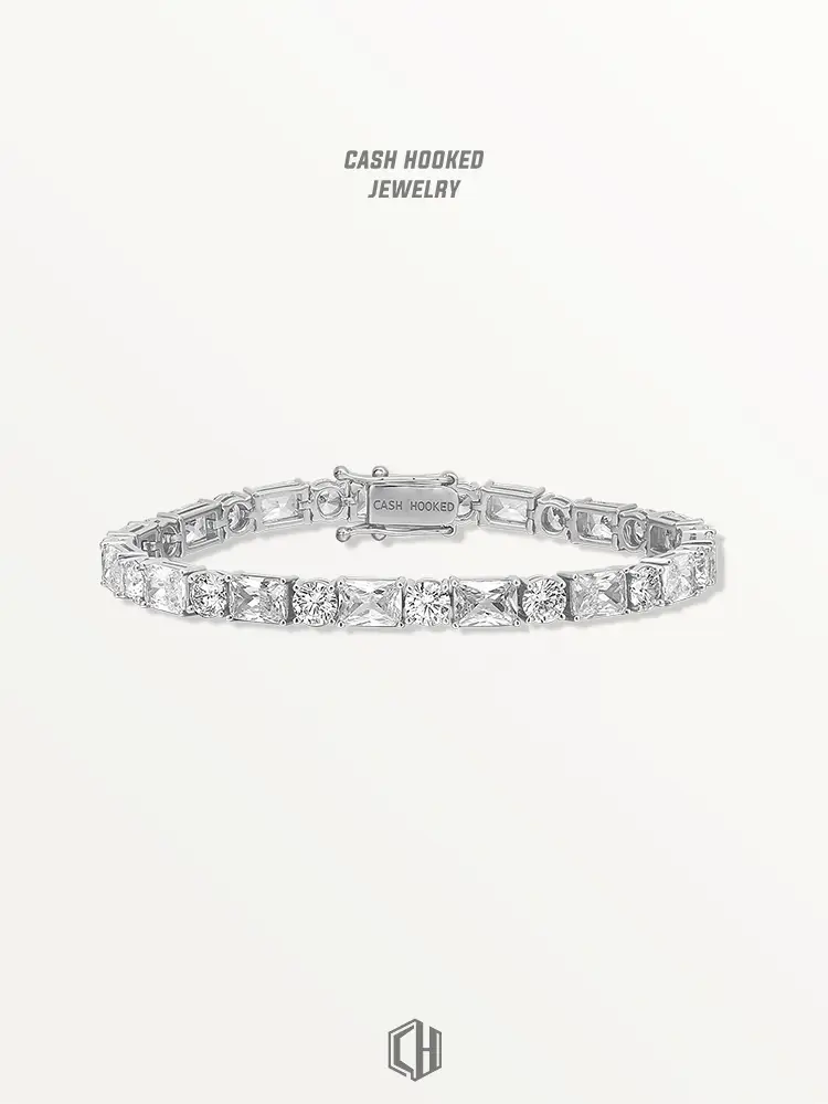 Cashhooked S925 Silver Gold-Plated Baguette Tennis / 5mm Square Diamond Tennis Bracelet