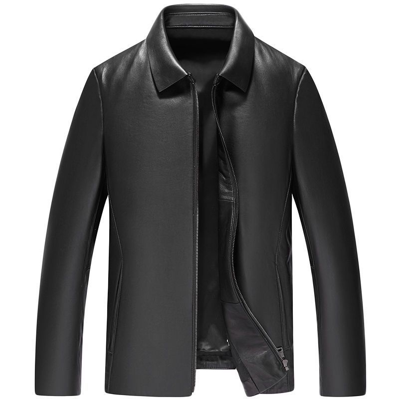 Factory In-Stock 2025 New Men's Leather Jacket, Business Casual Genuine Leather Coat with Turn-Down Collar, Spring Short Style