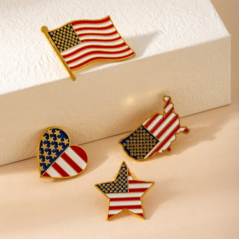 Cross-Border Hot-Selling National Flag Brooch, Creative American Independence Day Badge, Unique Flag Pin, Clothing and Bag Accessories