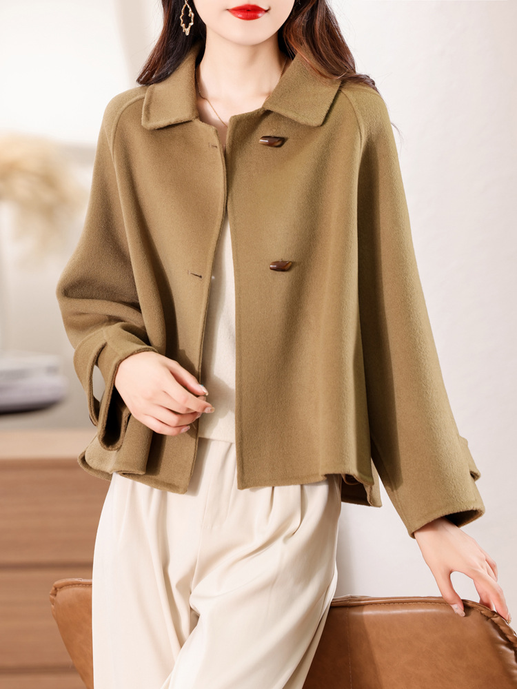Autumn and Winter New Double-sided Wool Coat Women's Short Doll Collar Loose Slimming Fashionable Duffle Button Small Coat